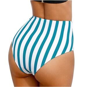 Cupshe Blue and White Stripe High-Waisted Bikini Bottom Medium Swimwear New